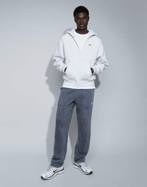 Nike Solo Fleece oversized double zip fleece hoodie in light grey, 2 of 9