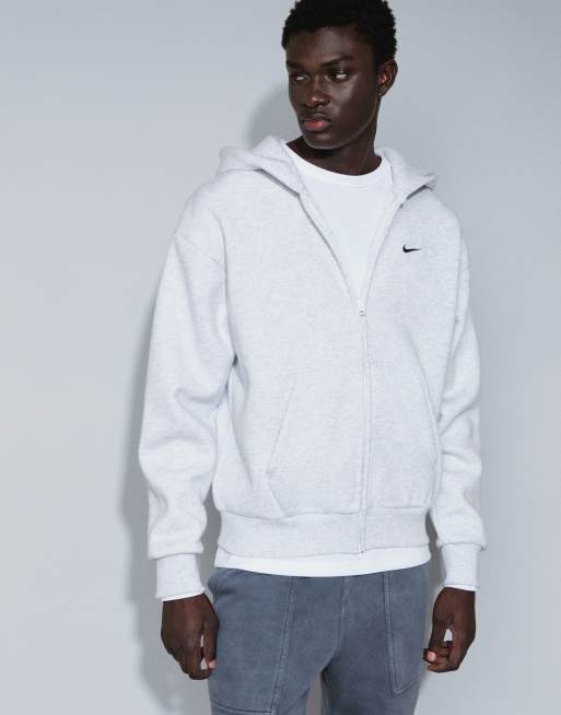 Nike Solo Fleece oversized double zip fleece hoodie in light grey, 3 of 9