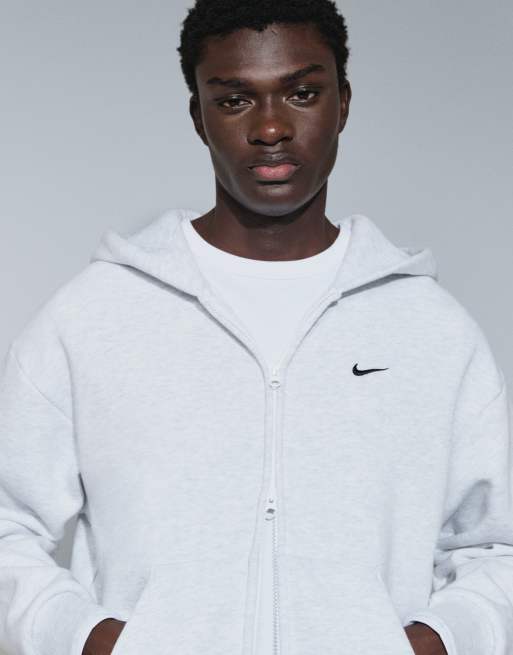 Nike Solo Fleece oversized double zip fleece hoodie in light grey, 4 of 9