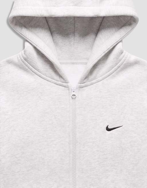 Nike Solo Fleece oversized double zip fleece hoodie in light grey, 8 of 9