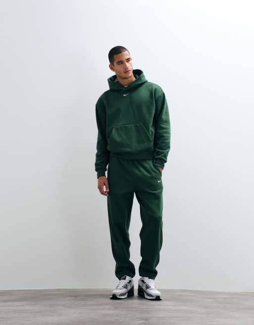 Nike Solo Fleece oversized fleece hoodie in dark green, 3 of 5