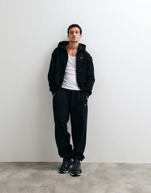 Nike Solo Fleece oversized double zip co-ord in black, 3 of 3