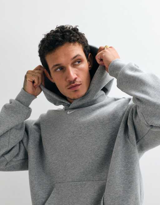 Nike - Solo - Grå oversized hættetrøje med centralt Swoosh-logo i fleece, 2 af 5