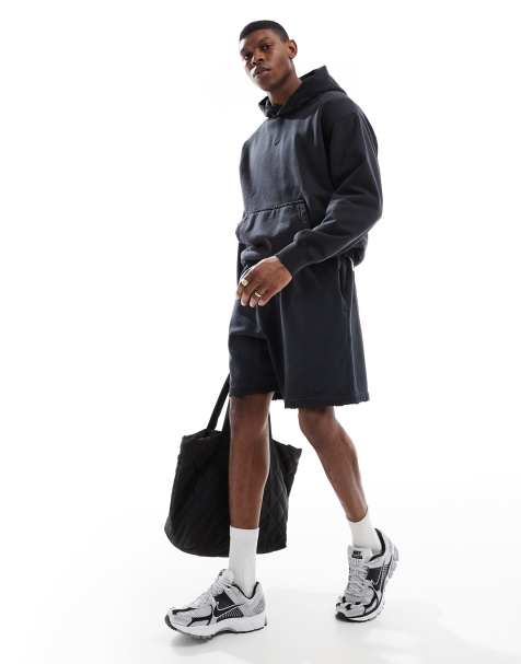 Nike - Solo Swoosh - Shorts van French terry in zwart met wassing - view 1