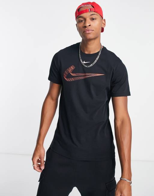 Nike - Sort og rød T-shirt med 3D swoosh-grafik, 2 af 4