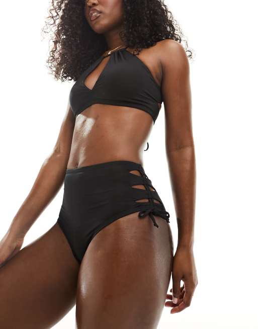 Nike - Sorte cheeky bikinitrusser med høj talje og snøredetalje