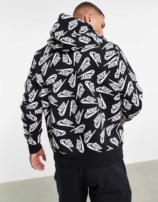 Nike Essentials all over logo print fleece hoodie in black | ASOS