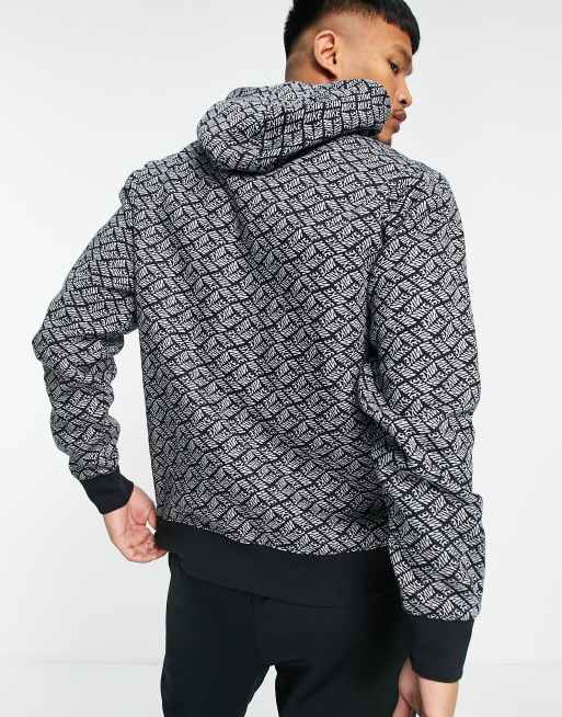 Nike Sport Essentials all over logo print fleece hoodie in black