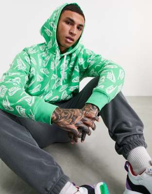 Nike Sport Essentials All Over Logo Print Fleece Hoodie In Green ModeSens