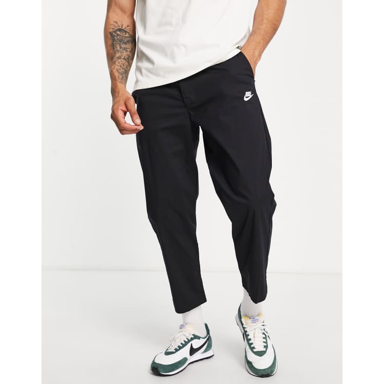 Black Straight Leg Cropped Woven Trousers