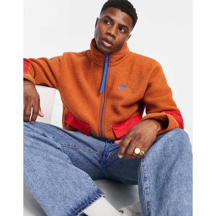 Nike Sport Essentials full-zip sherpa fleece jacket in brown | ASOS