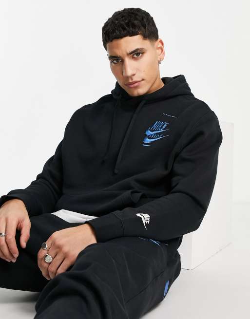 Nike Sport - Essentials - Sort hættetrøje med flere 'Futura'-logoer i fleece, 4 af 4