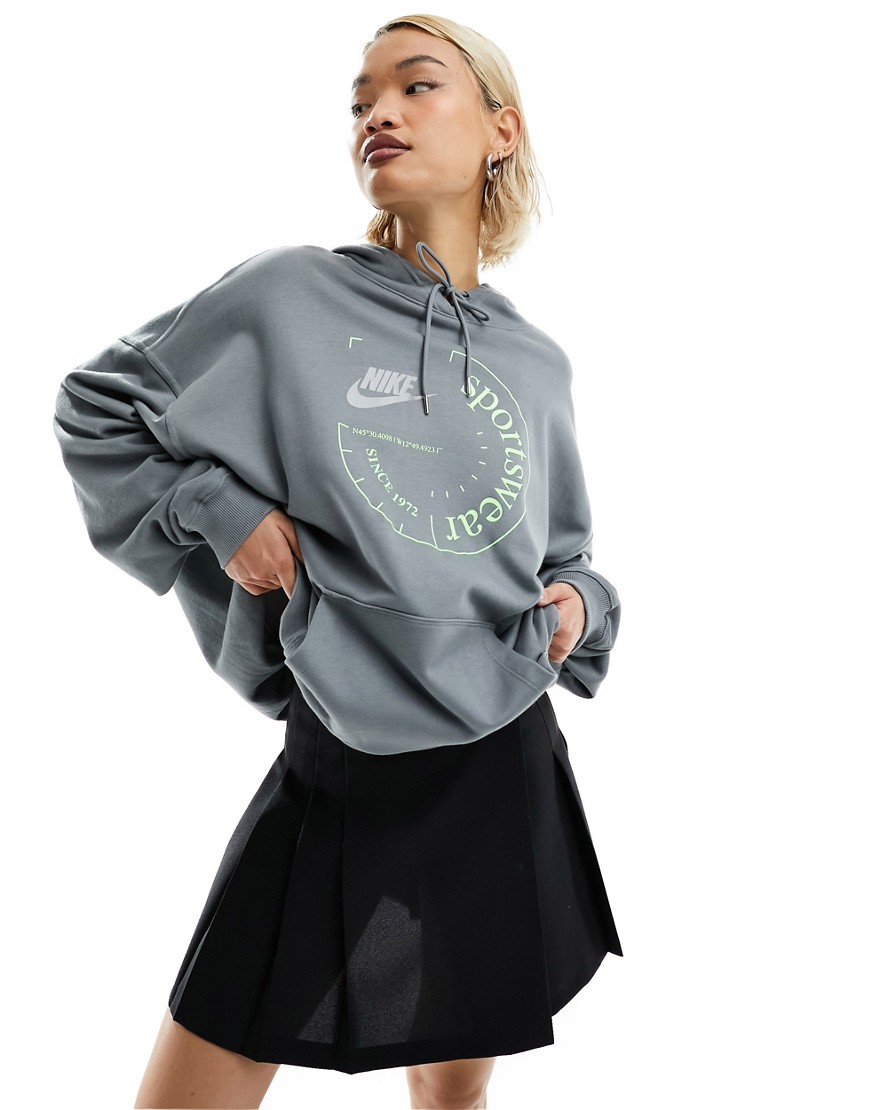 Nike Sport Utility Oversized Fleece Hoodie With Print In Gray