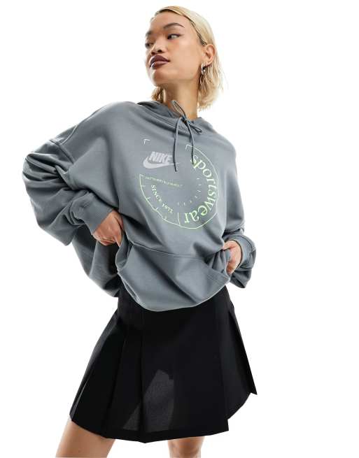 Nike Sport Utility oversized fleece hoodie with print in gray