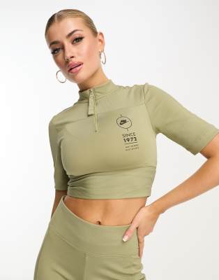 Nike Sport Utility rib crop top in neutral olive-Green