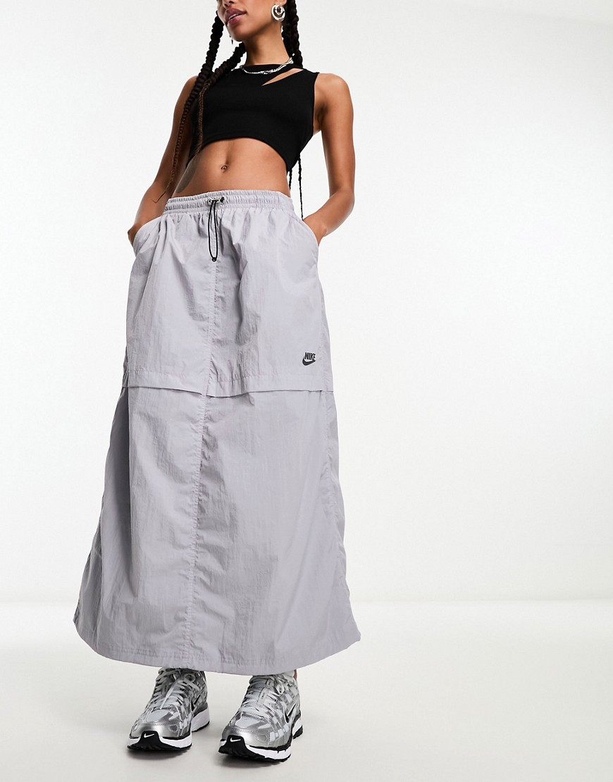 Nike Sport Utility woven cargo maxi skirt in pewter grey