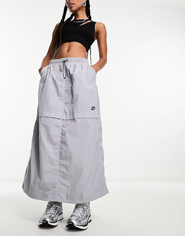 Nike - sport utility woven cargo maxi skirt in pewter grey