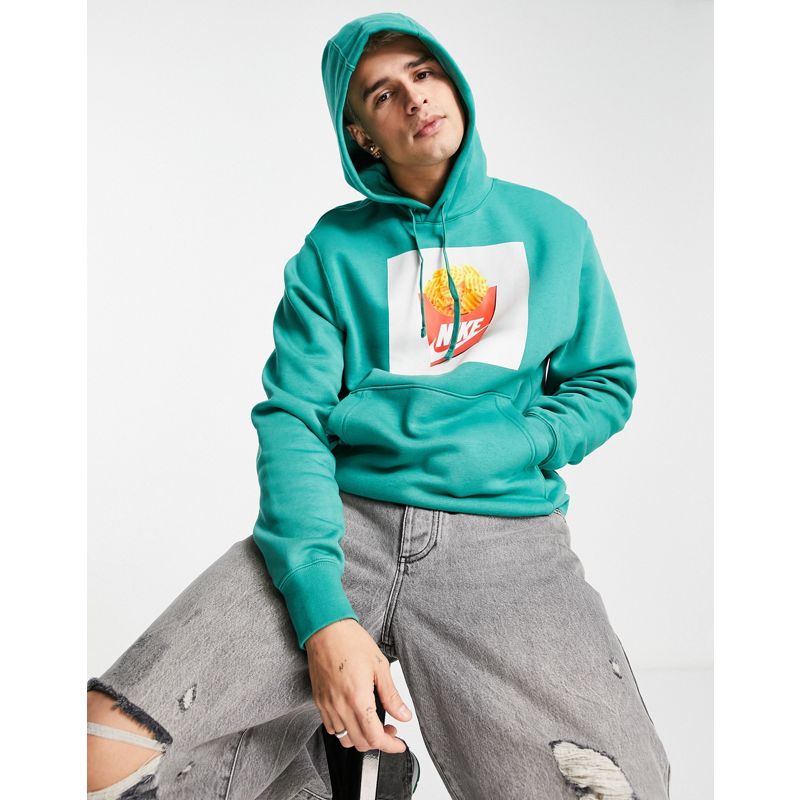 Nike – Sportkleidung – Kapuzenpullover für Herren in Grün mit angerauter Rückseite
