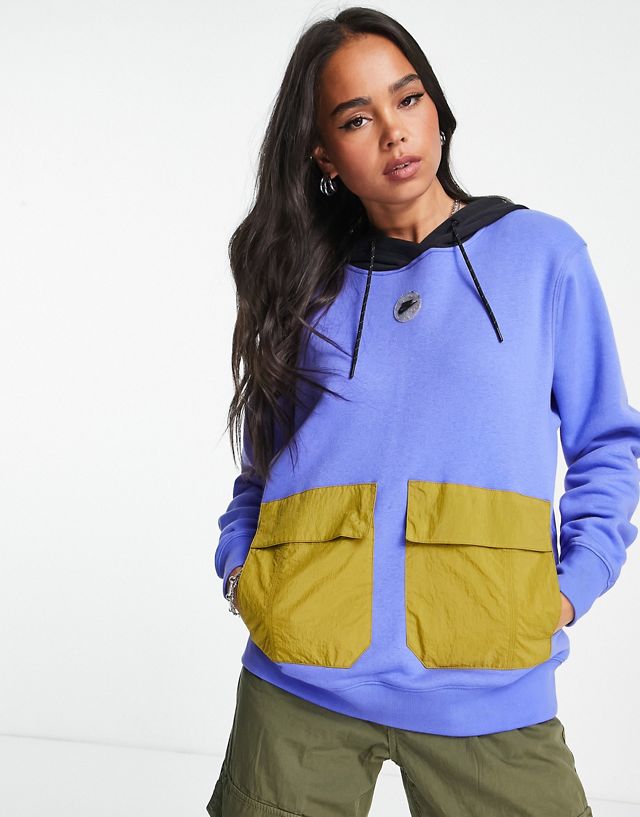 Nike Sports Utility fleece hoodie in blue and moss beige mix