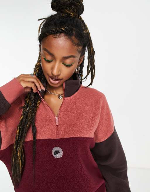 Nike Sports Utility fleece quarter zip jacket in beetroot and