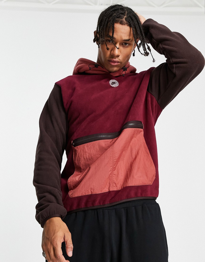 Nike Sports Utility Hooded Fleece In Beetroot With Contrast Pocket And Hood-red