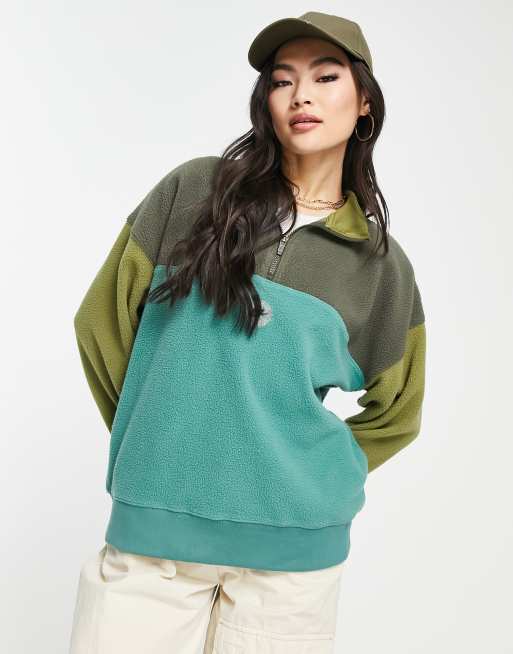 Nike - Sports - Utility-jakke med kvart lynlås i khakigrøn og grøn fleece-blanding