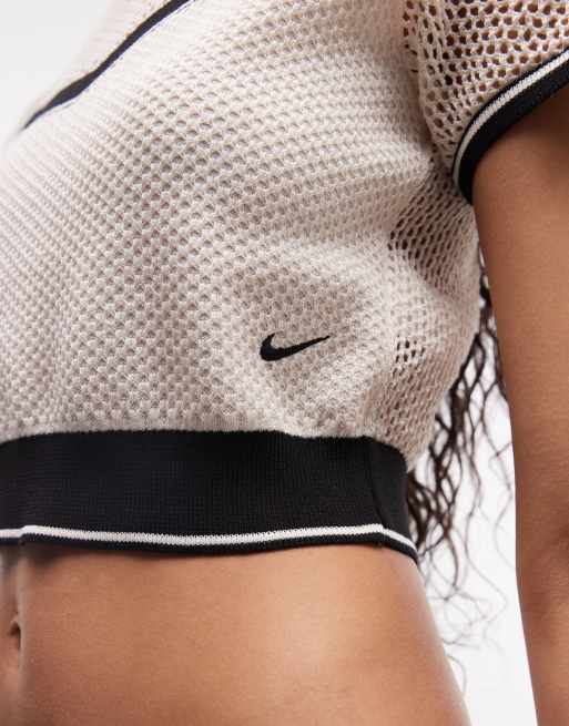 Nike Sportswear Chill knit cropped top with chevron detail in cream, 3 of 4