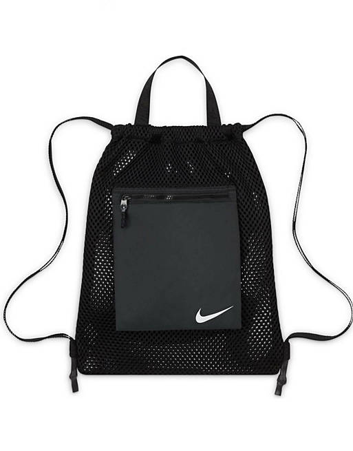 Men Nike Sportswear Essentials drawstring backpack in black mesh 