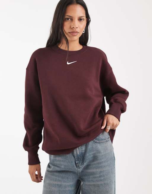 Nike Sportswear Phoenix fleece sweatshirt in burgundy, 2 of 4