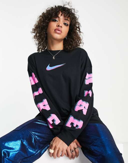 Nike - Sportswear - Sort t-shirt med lange ærmer og grafik