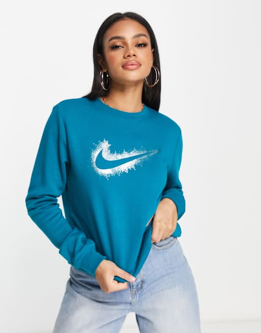 Nike Womens Sportswear Femme Logo Fleece Sweatshirt,Thunder  Blue/Copa/White,X-Small 