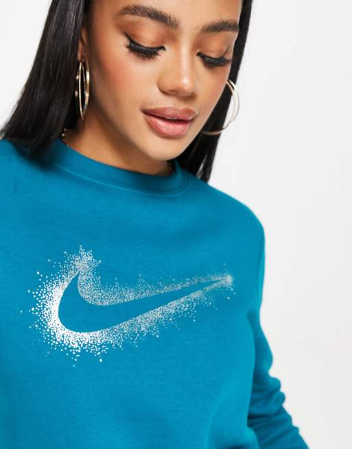 Nike Womens Sportswear Femme Logo Fleece Sweatshirt,Thunder  Blue/Copa/White,X-Small 