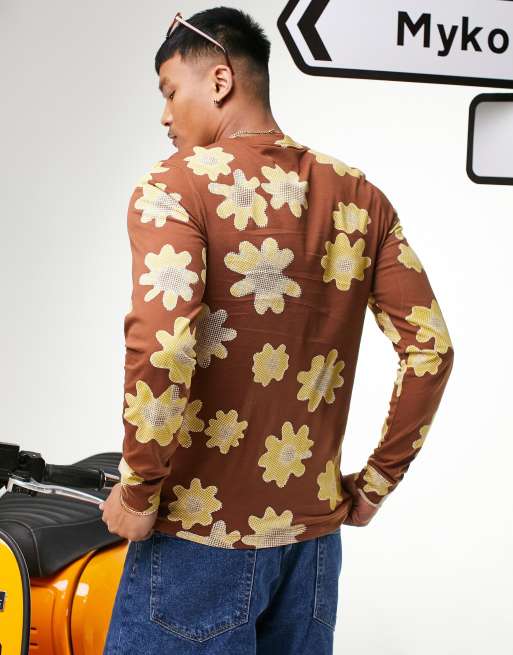 Nike Statement floral print long sleeve T shirt in brown