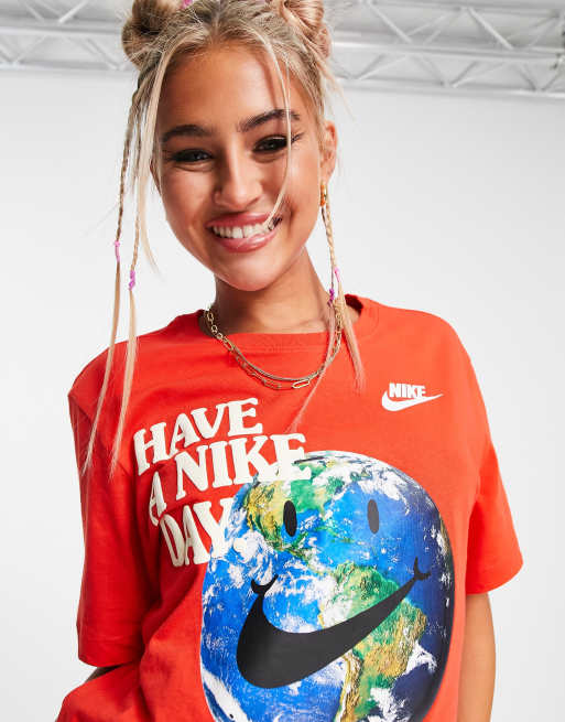 Nike Statement Have A Nike Day logo boyfriend t shirt in red ASOS