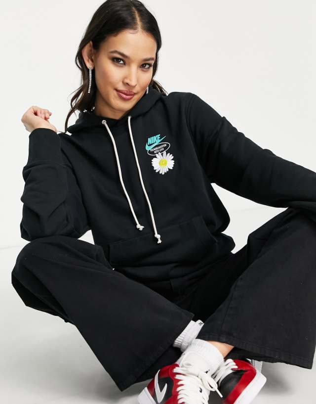 Nike Statement HBR back graphic print oversized fleece hoodie in black