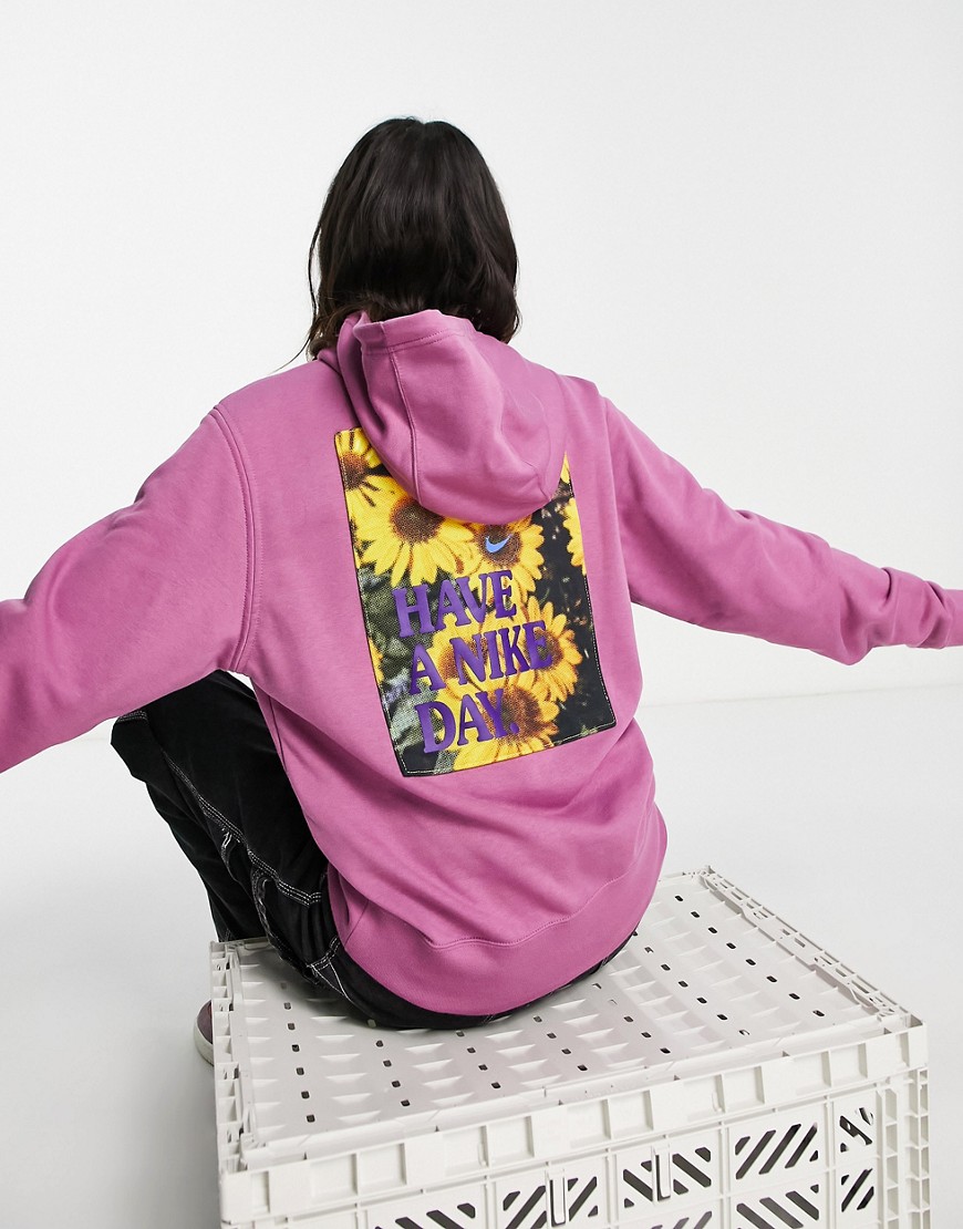 Nike Statement HBR back graphic print oversized fleece hoodie in purple