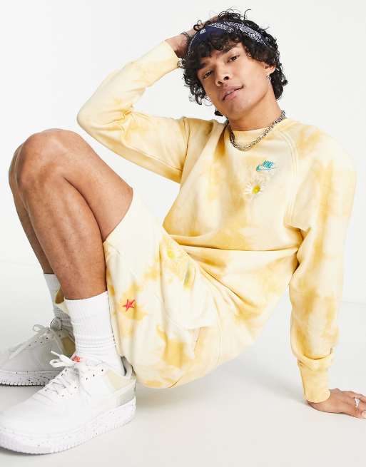 Nike Statement HBR crew neck dye effect fleece sweatshirt in pale yellow