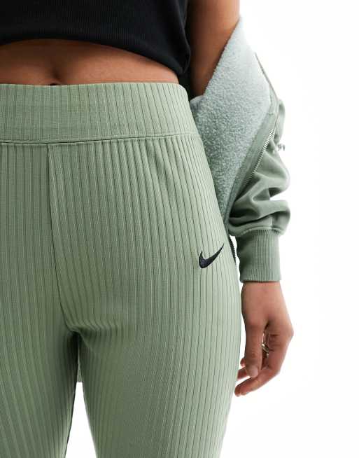 Nike statement jersey rib flared trousers in oil green