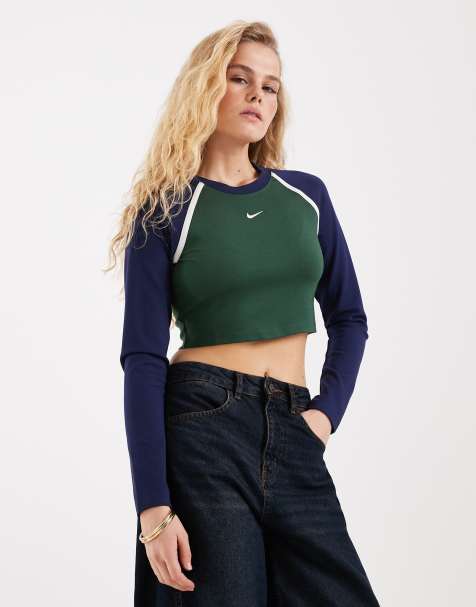 Nike Street cropped longsleeve top in blue and green 