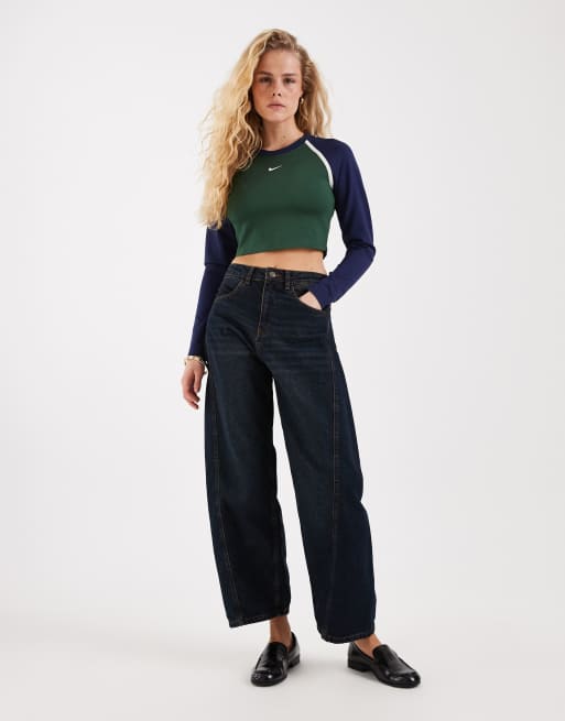 Nike Street cropped long sleeve top in blue and green , 3 of 4