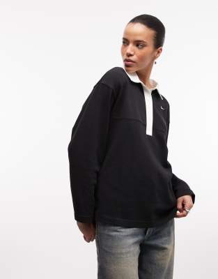 Nike Street Essentials Oversized Polo Shirt In Black
