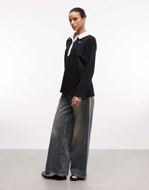 Nike Street Essentials oversized polo shirt in black , 2 of 4