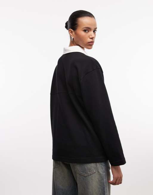 Nike Street Essentials oversized polo shirt in black , 4 of 4