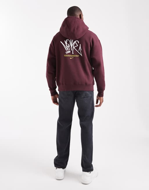 Nike Street fleece graphic hoodie in burgundy, 2 of 5