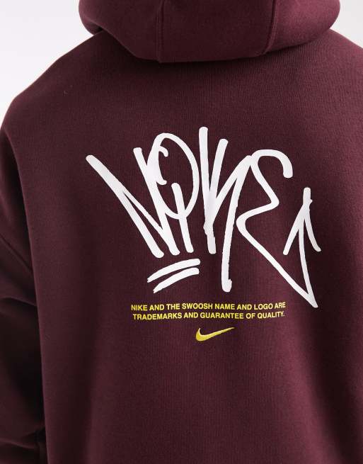 Nike Street fleece graphic hoodie in burgundy, 5 of 5