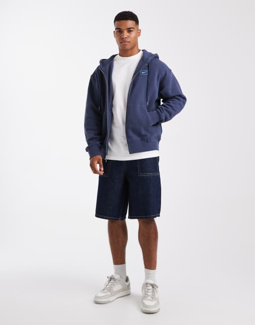 Nike Street fleece graphic zip up hoodie in navy, 2 of 5