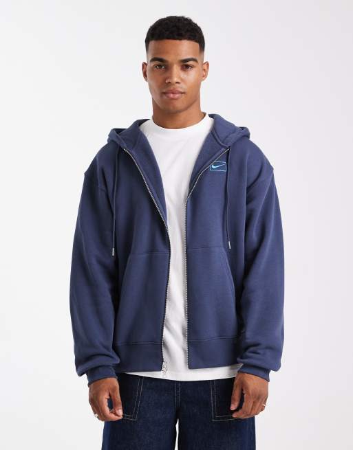Nike Street fleece graphic zip up hoodie in navy, 3 of 5