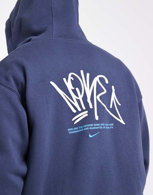 Nike Street fleece graphic zip up hoodie in navy ASOS