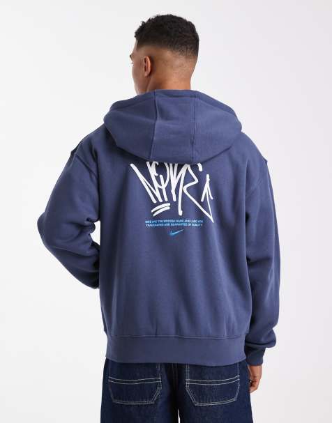 Nike Street fleece oversized graphic full zip hoodie in navy - view 1