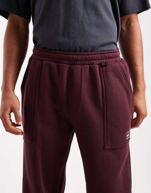 Nike Street fleece tapered joggers in burgundy, 4 of 5